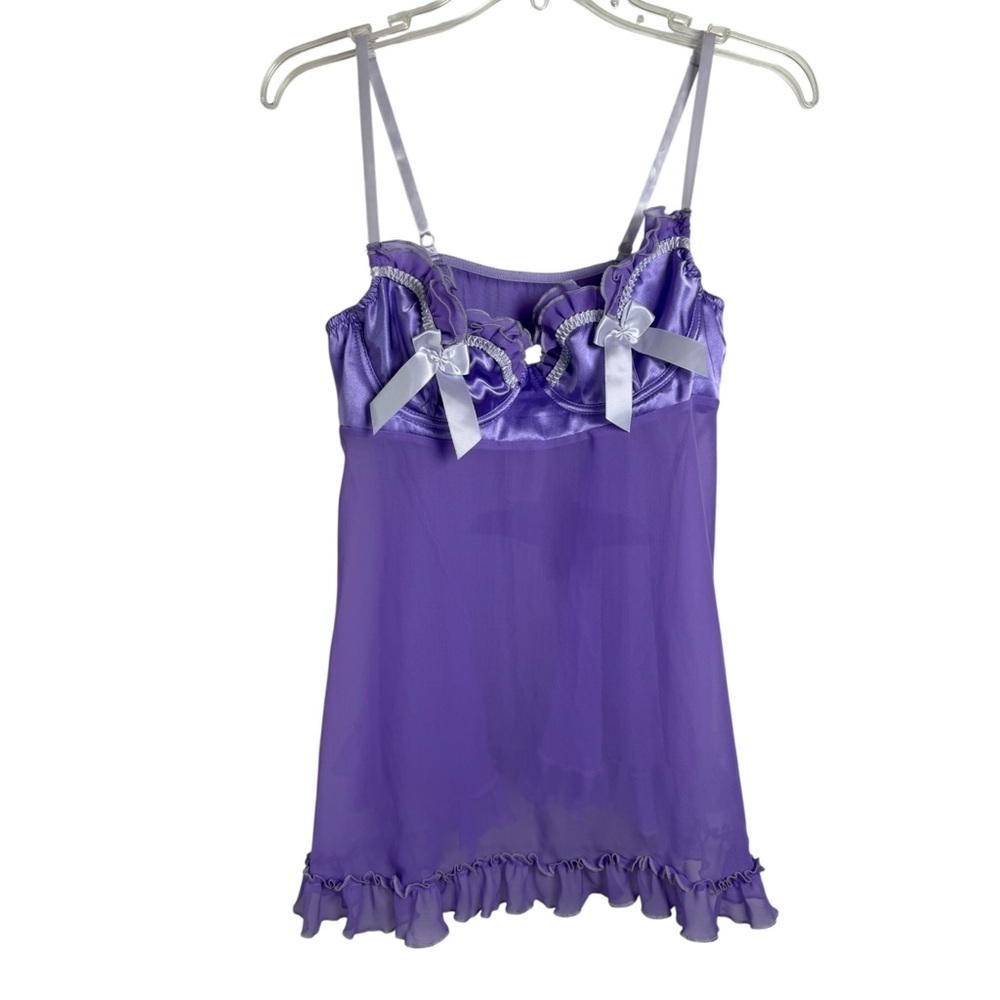 Vtg Y2K Babydoll Bustier Lingerie Top Sz Large Purple Sheer Shirley Of Hollywood